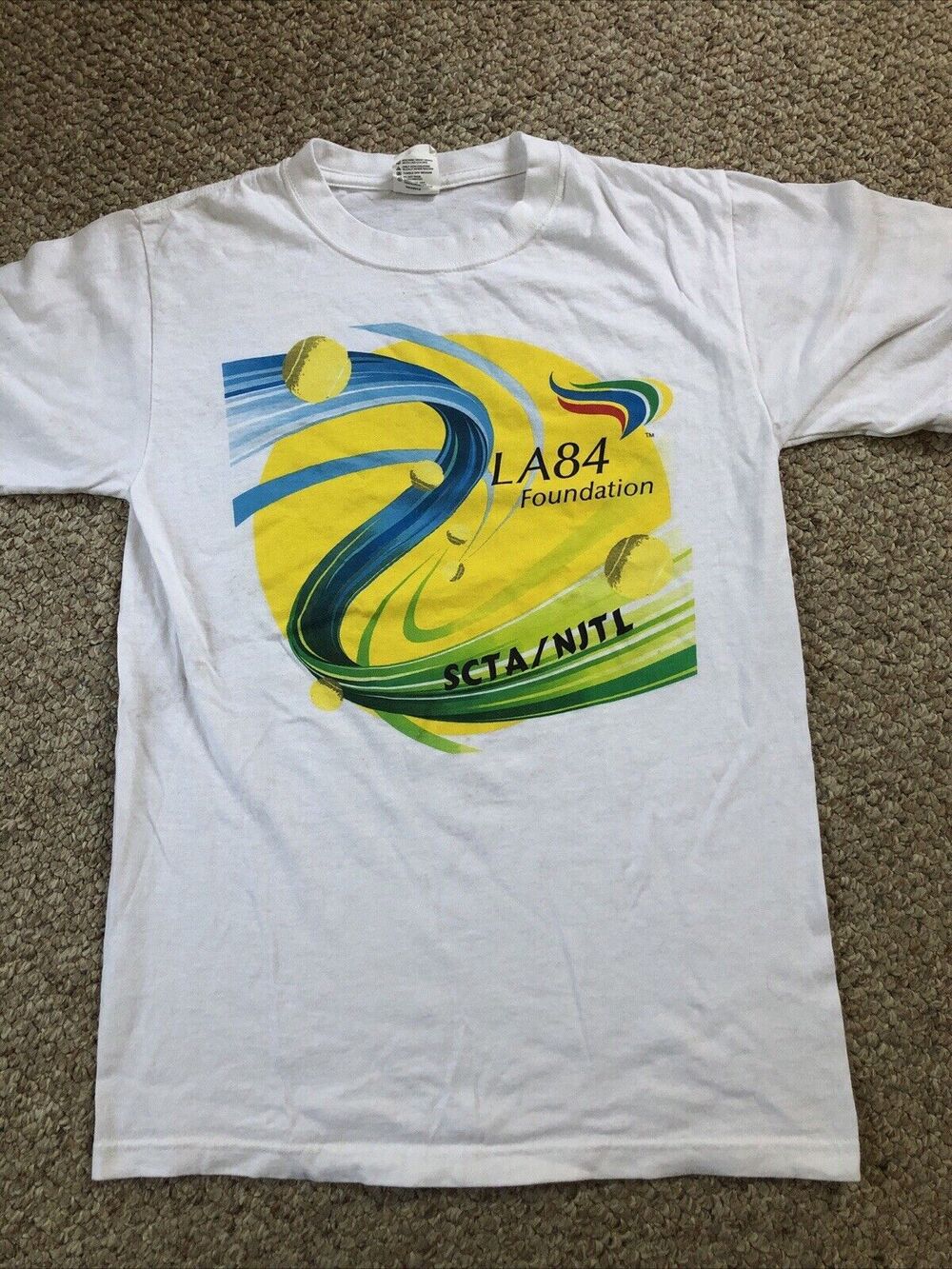 LA84 Foundation Tennis SCTA/NJTL White T Shirt Small Graphic Dbl Sided Print